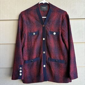 Maje Women's Cardigan Size 36 V-Neck Tweed Button Up Sweater Jacket